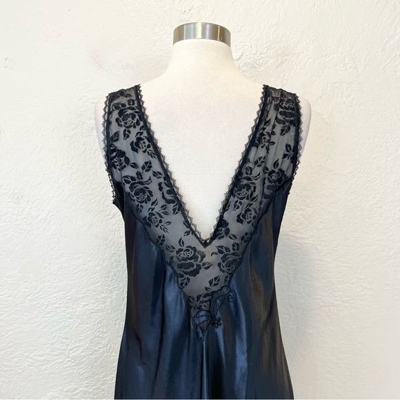 Vintage Slip Dress Black Satin Mesh Embroidered Goth Gothic Whimsigoth Small S - Picture 5 of 14